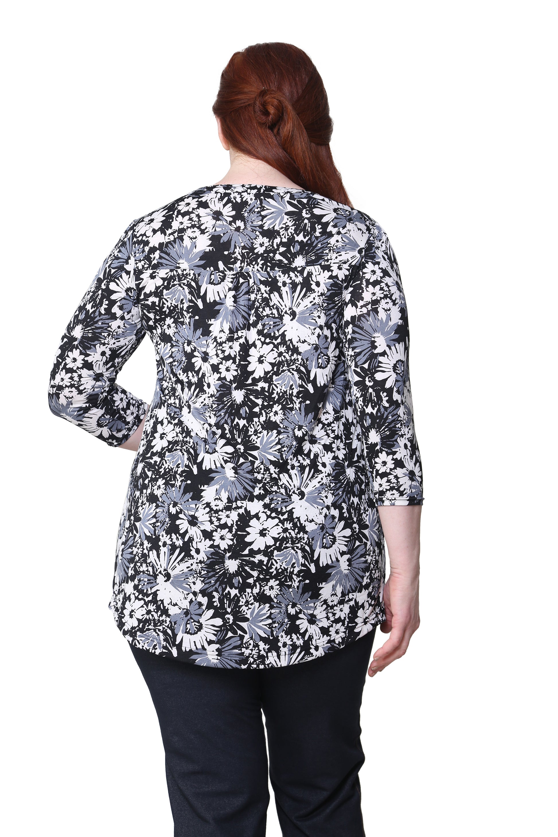 Plus Size La Cera Midnight Blooms Print Tunic - La Cera