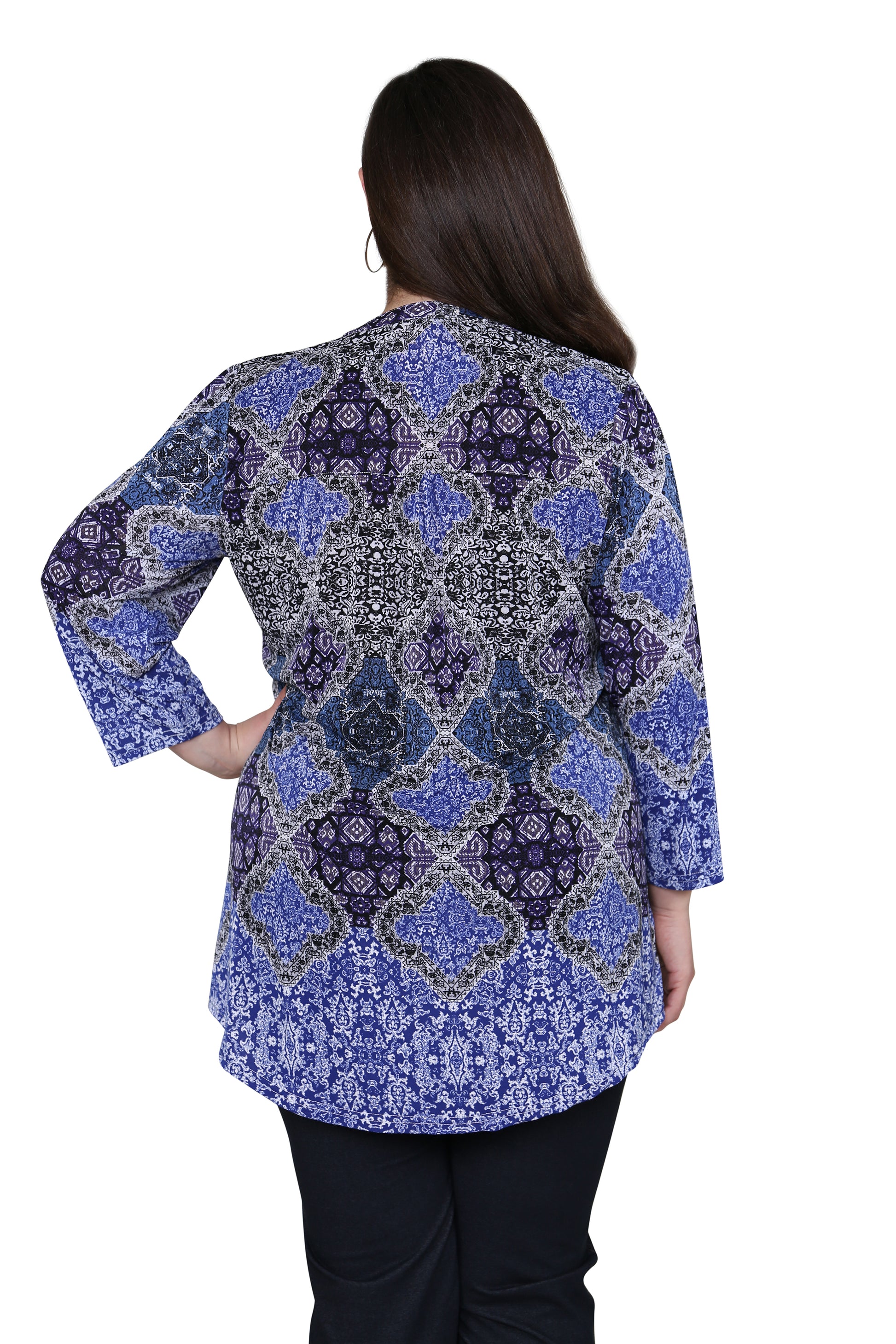 Plus Size La Cera Pleat Front Printed Tunic Blue Multi - La Cera
