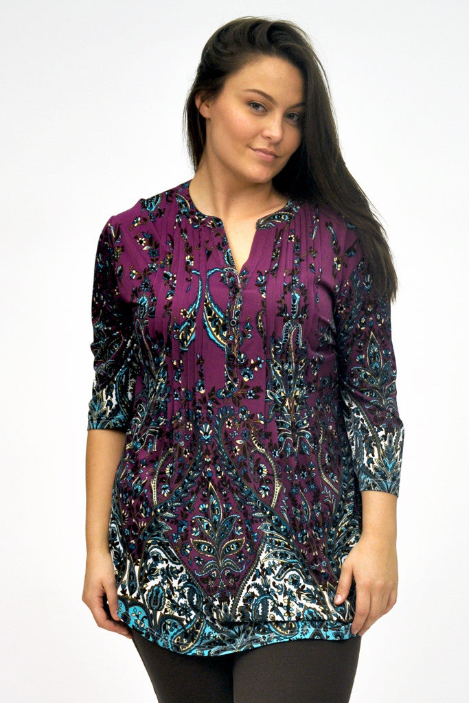 La Cera Plus Size Pleated Front Tunic Top - La Cera - 1