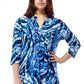 La Cera Pleat Front Printed Tunic Tie-Dye Blue - La Cera
