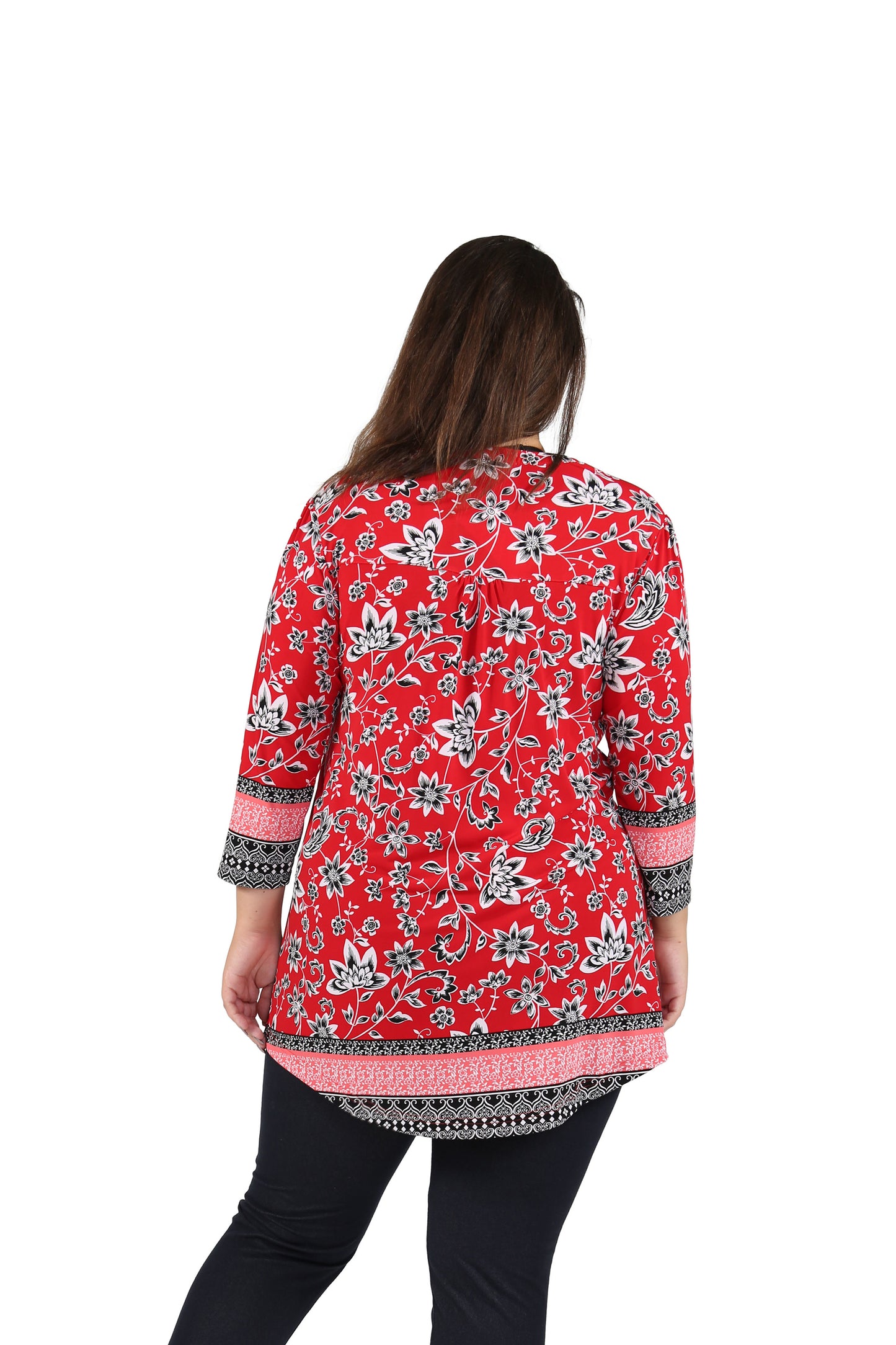 Túnica estampada con frente plisado y estampado de borde La Cera de talla grande