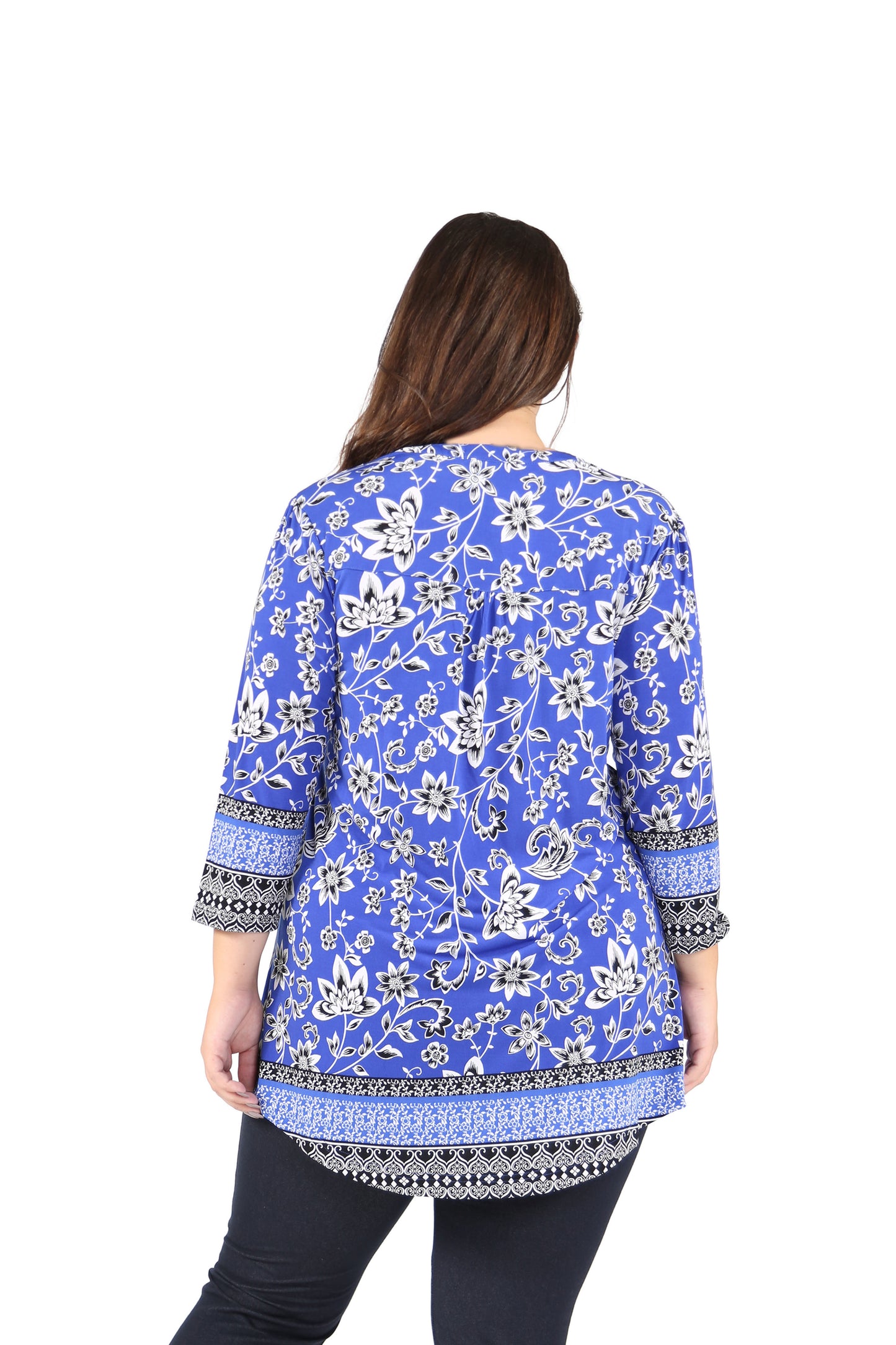 Túnica estampada con frente plisado y estampado de borde La Cera de talla grande