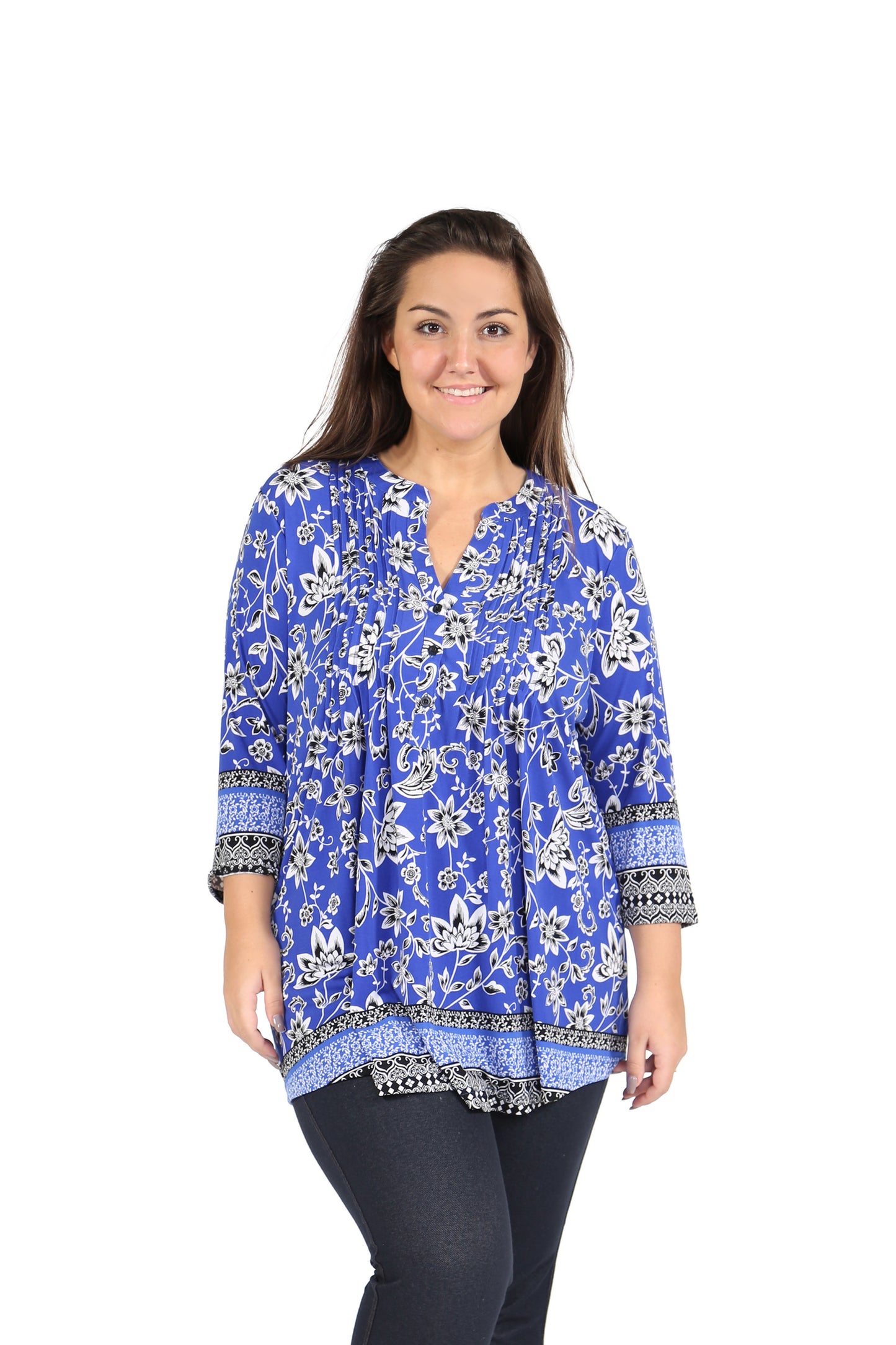 Túnica estampada con frente plisado y estampado de borde La Cera de talla grande