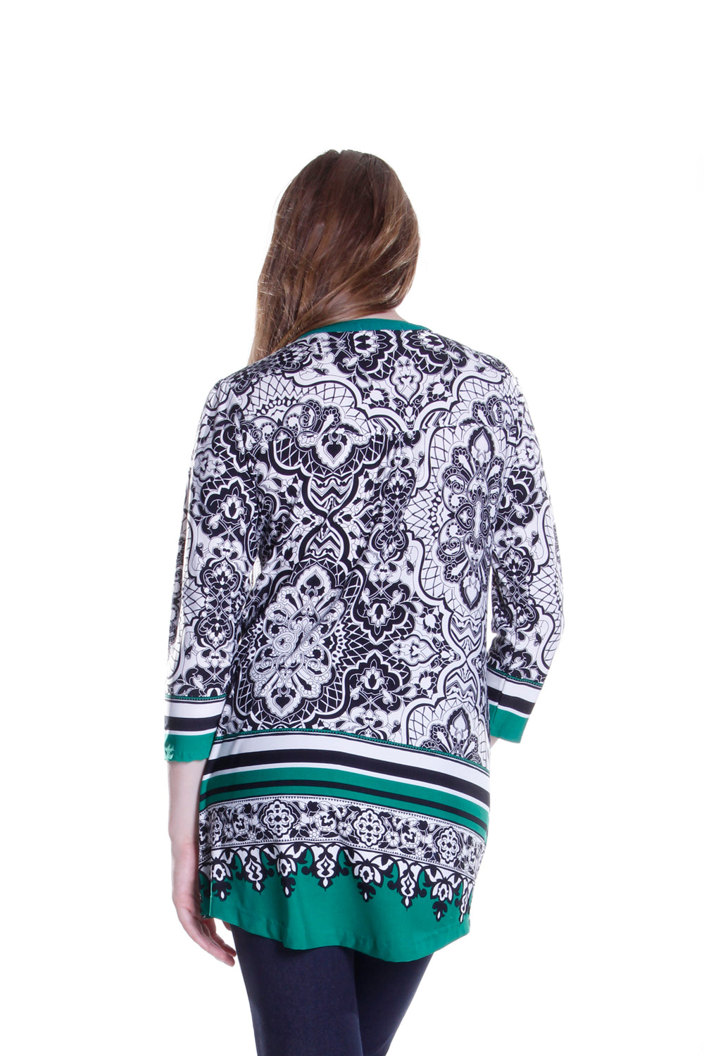 Túnica estampada con frente plisado La Cera en negro y verde