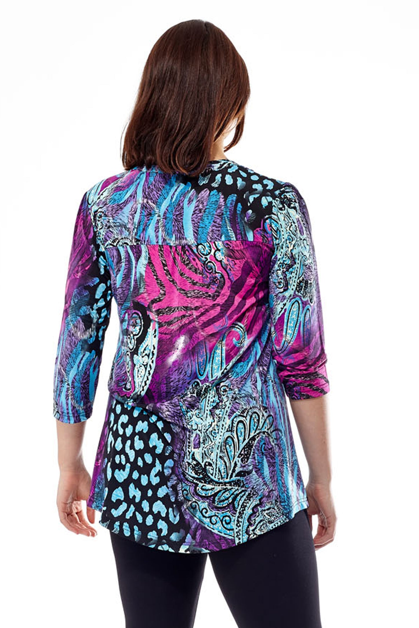 La Cera Pleat Front Printed Tunic Purple - La Cera