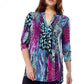 La Cera Pleat Front Printed Tunic Purple - La Cera