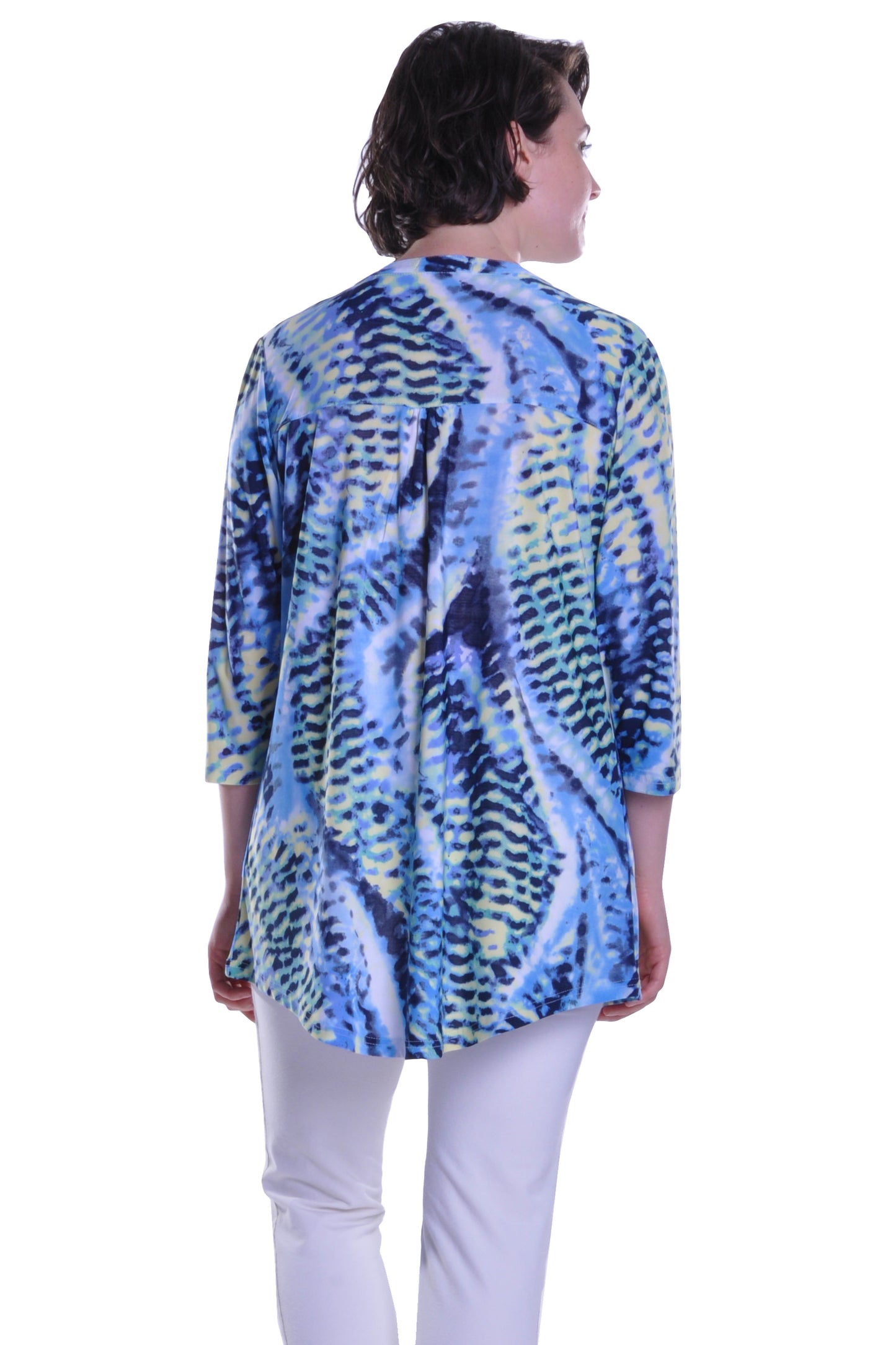 Túnica Estampada Con Pliegue Frontal La Cera Azul Amarillo