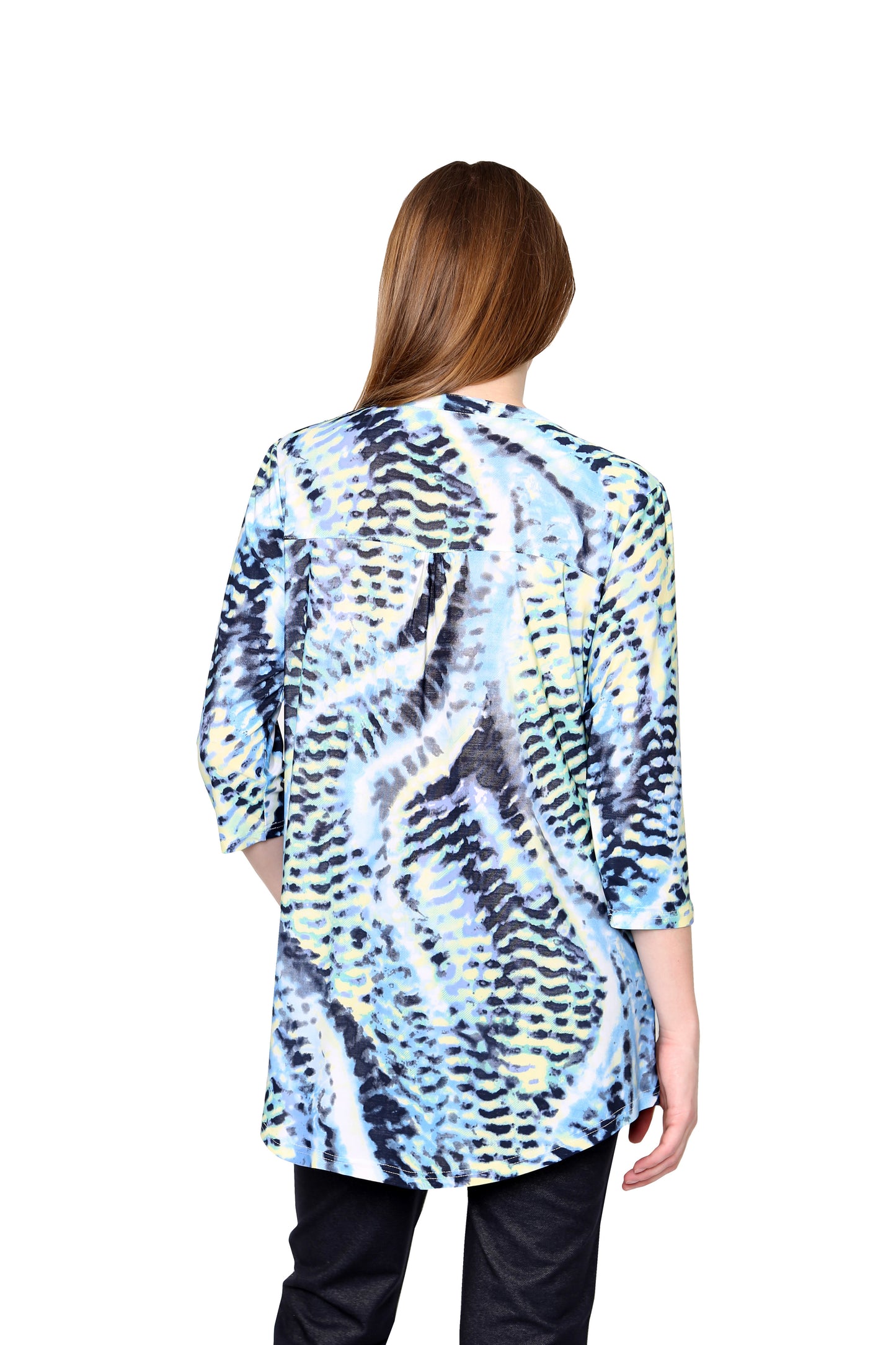 Túnica Estampada Con Pliegue Frontal La Cera Azul Amarillo