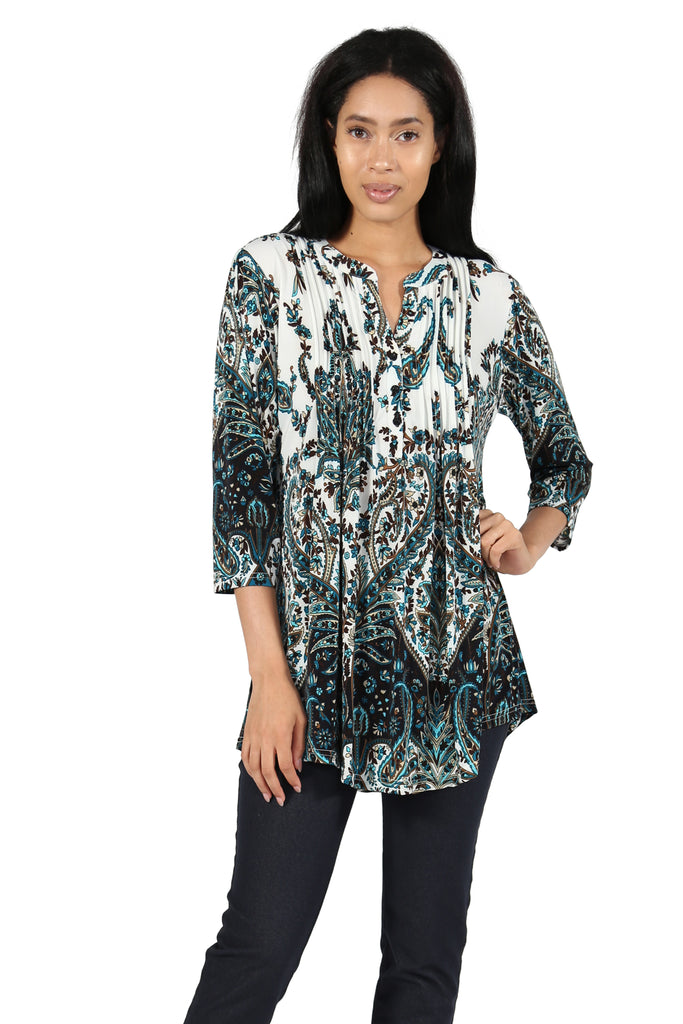 La Cera Pleat Front Paisley Tunic - La Cera