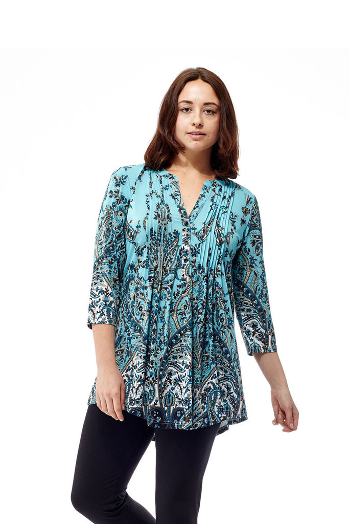 La Cera Pleat Front Paisley Tunic - La Cera