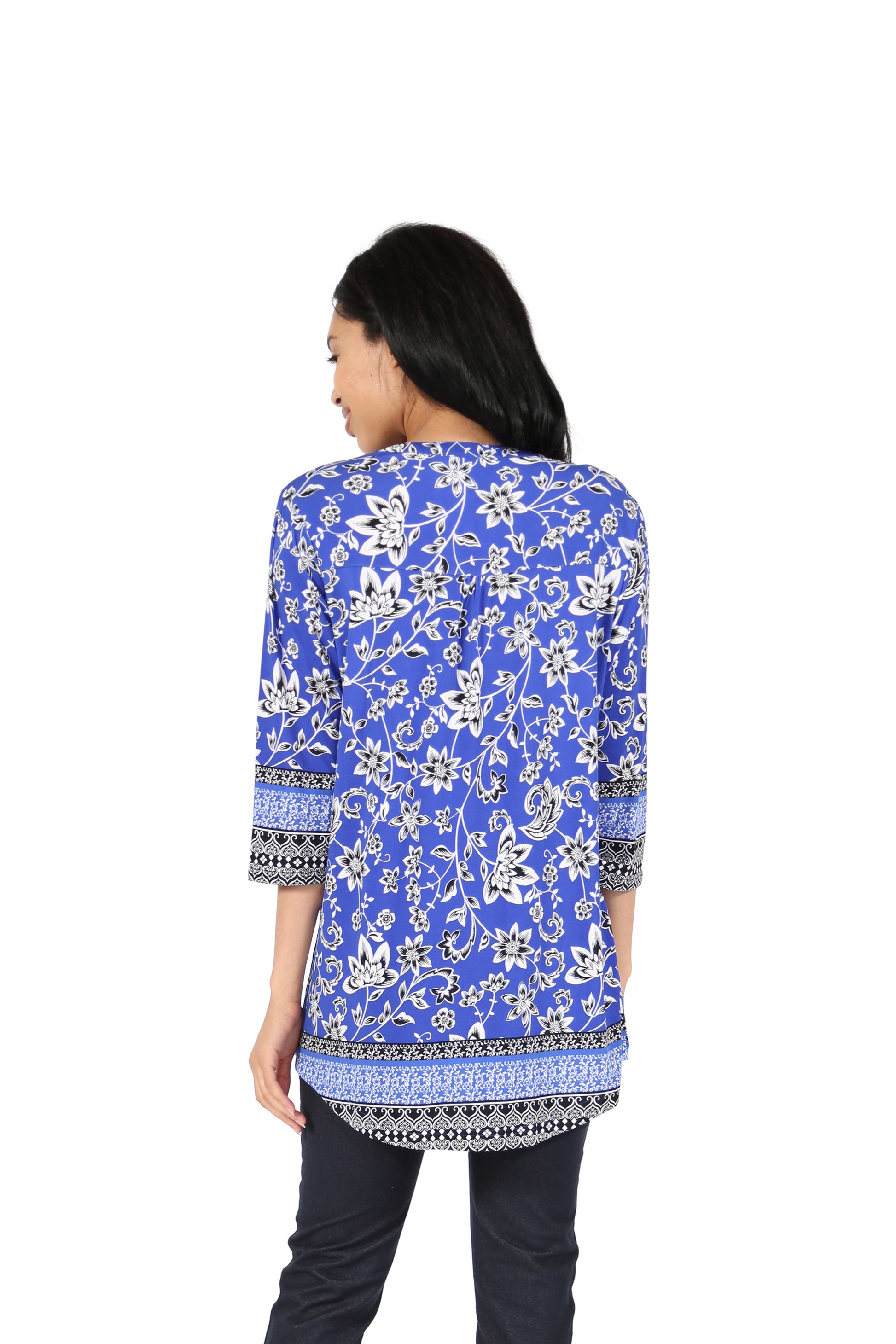 La Cera Pleat Front Printed Tunic With Border Print - La Cera