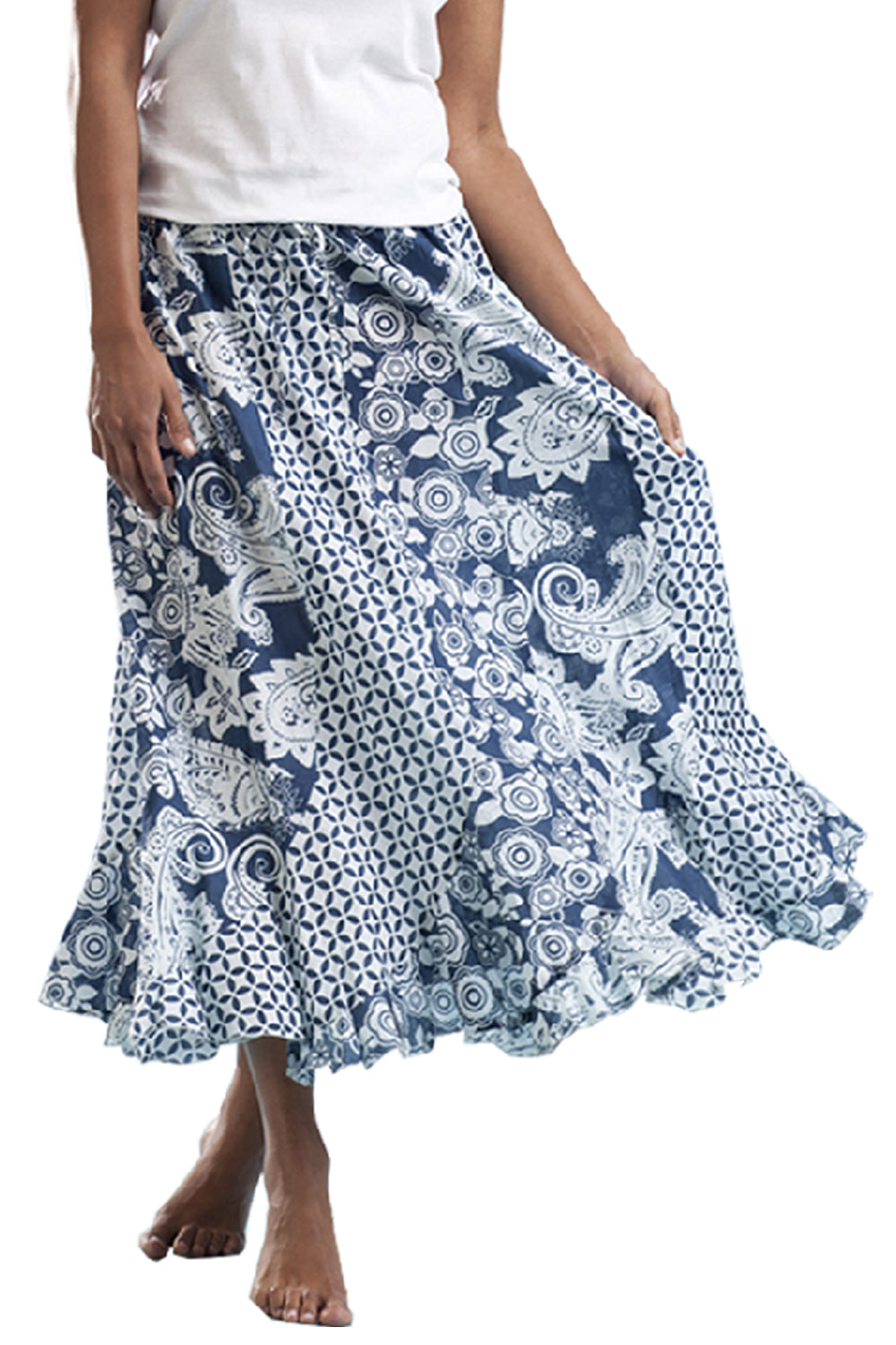 La Cera 100% Cotton Voile Mixed Printed Maxi Skirt - La Cera