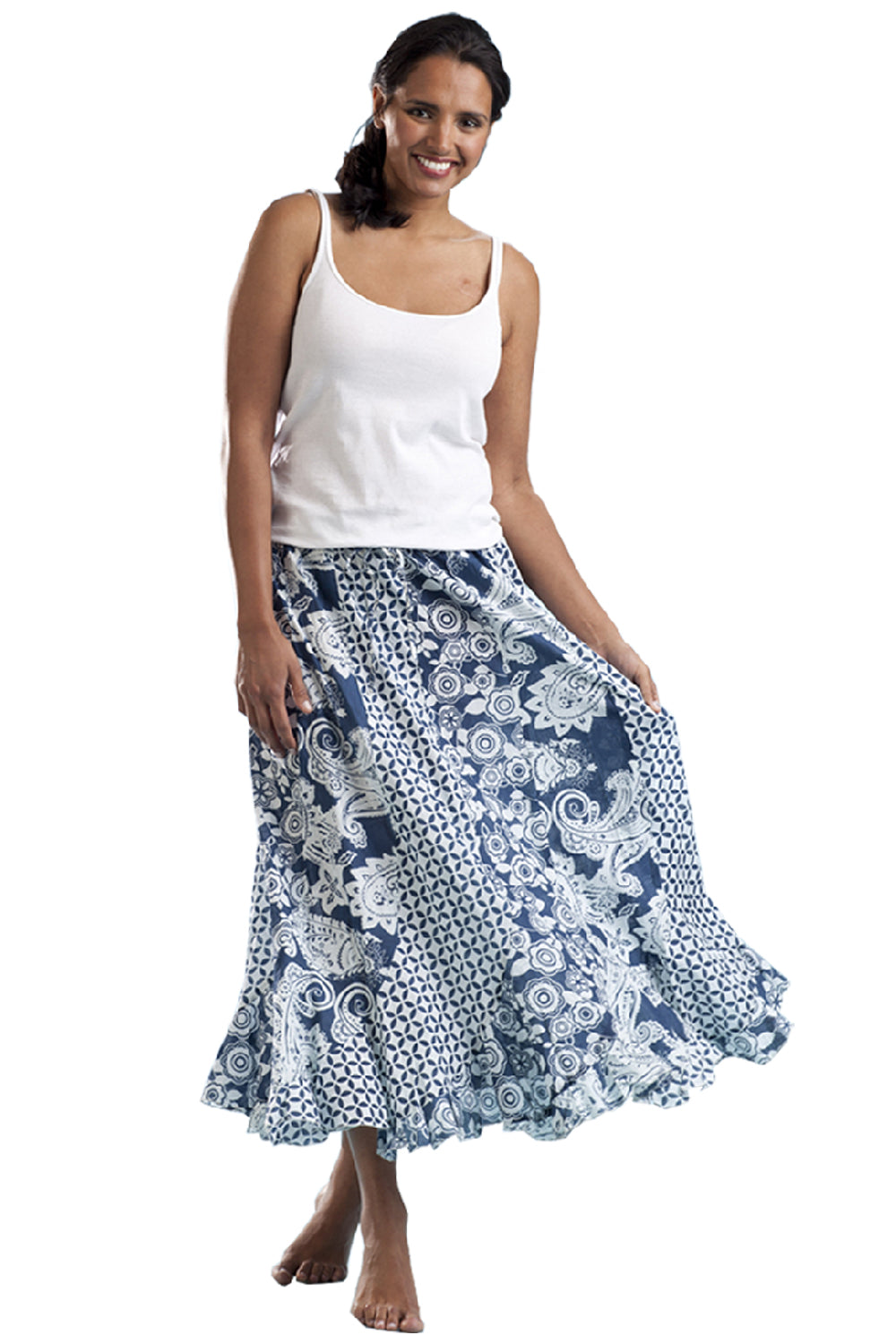 La Cera 100% Cotton Voile Mixed Printed Maxi Skirt - La Cera