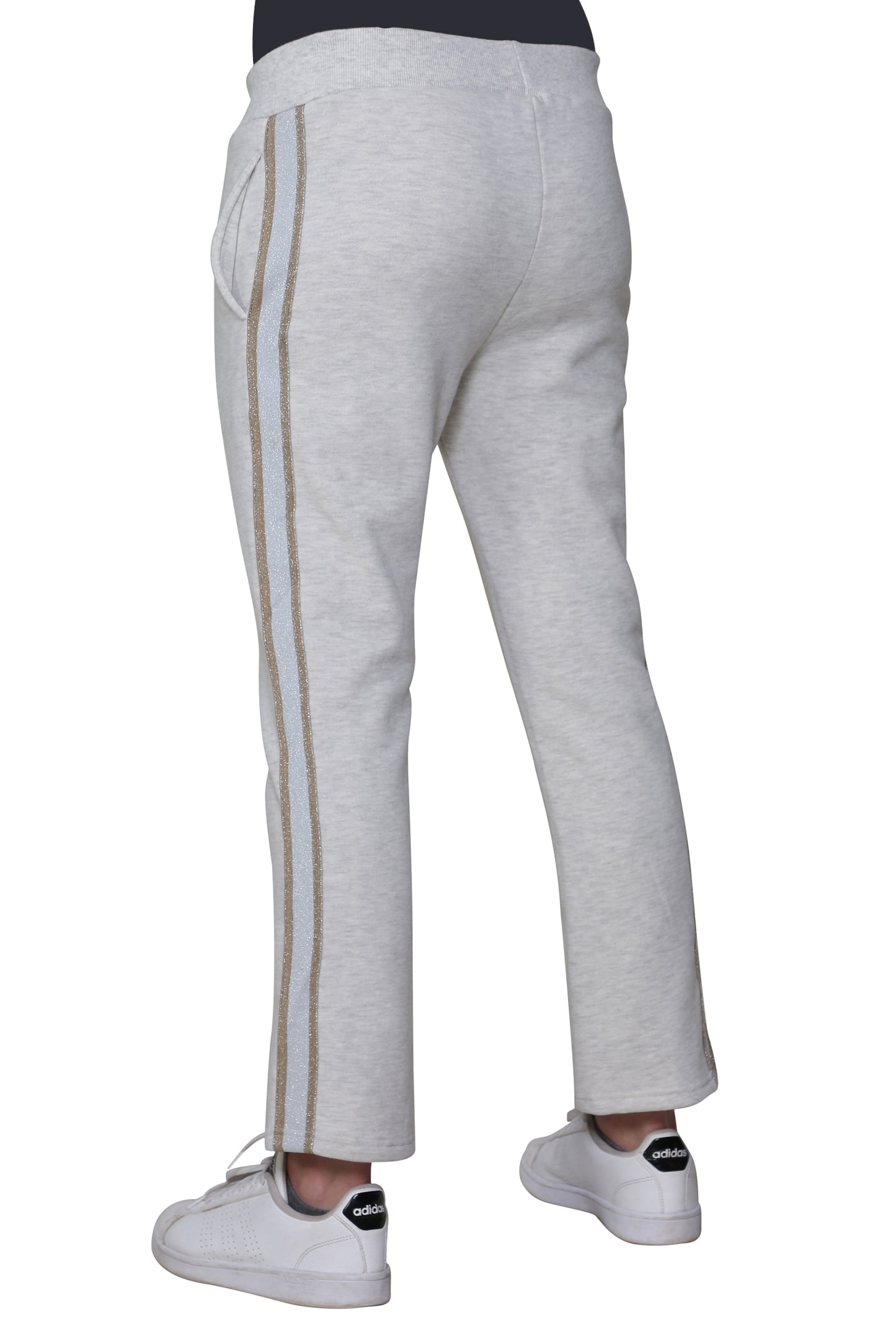 Pantalón de rizo francés de talla grande con ribete de rayas de esmoquin de lúrex