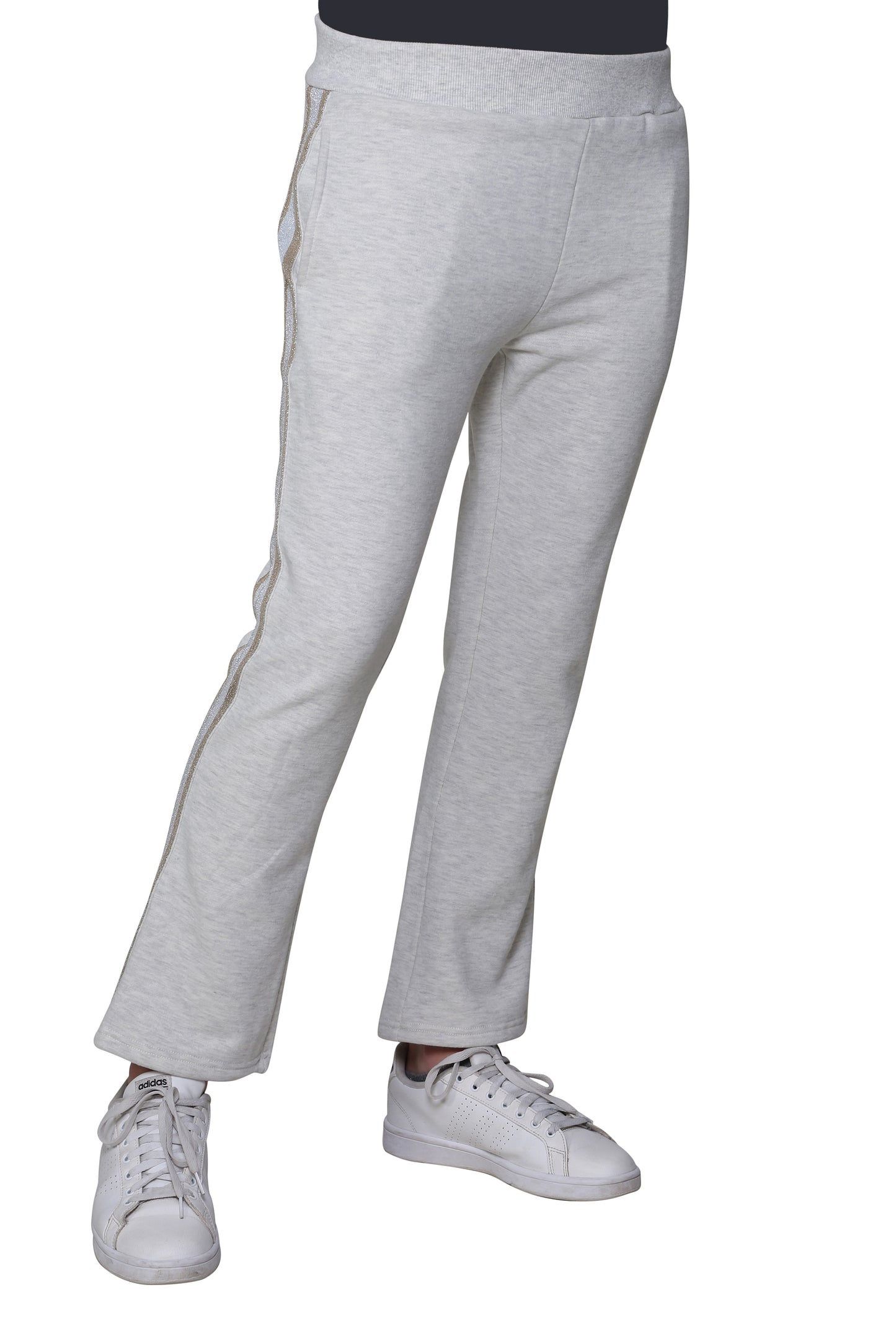 Pantalón de rizo francés con ribete de rayas tipo esmoquin de lúrex