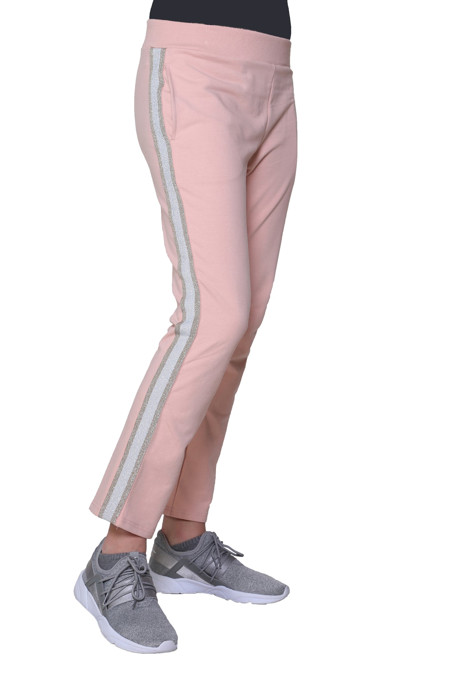 Pantalón de rizo francés con ribete de rayas tipo esmoquin de lúrex