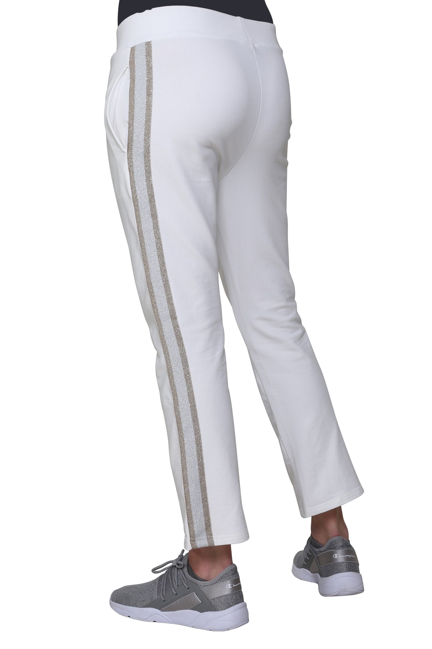 Pantalón de rizo francés de talla grande con ribete de rayas de esmoquin de lúrex
