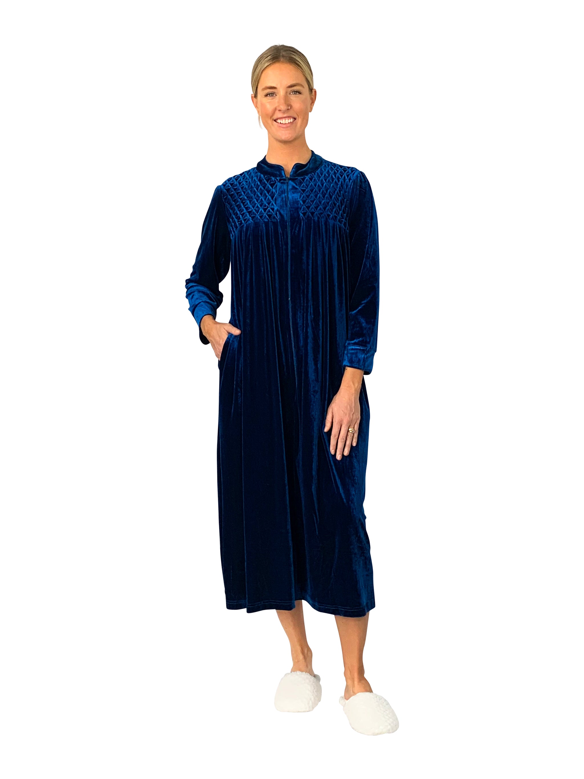 Smocked Velour Zip Front Robe1