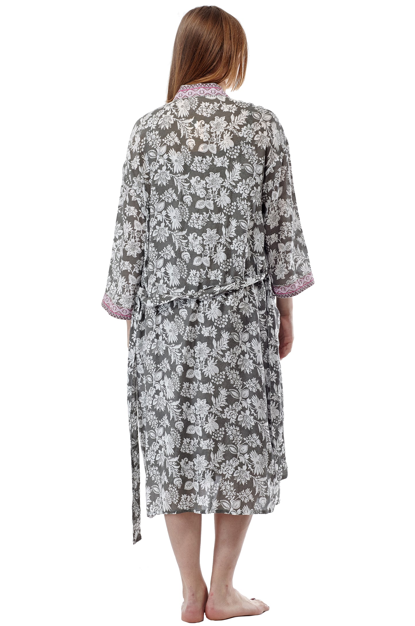 Rayon Sage Floral Robe - La Cera