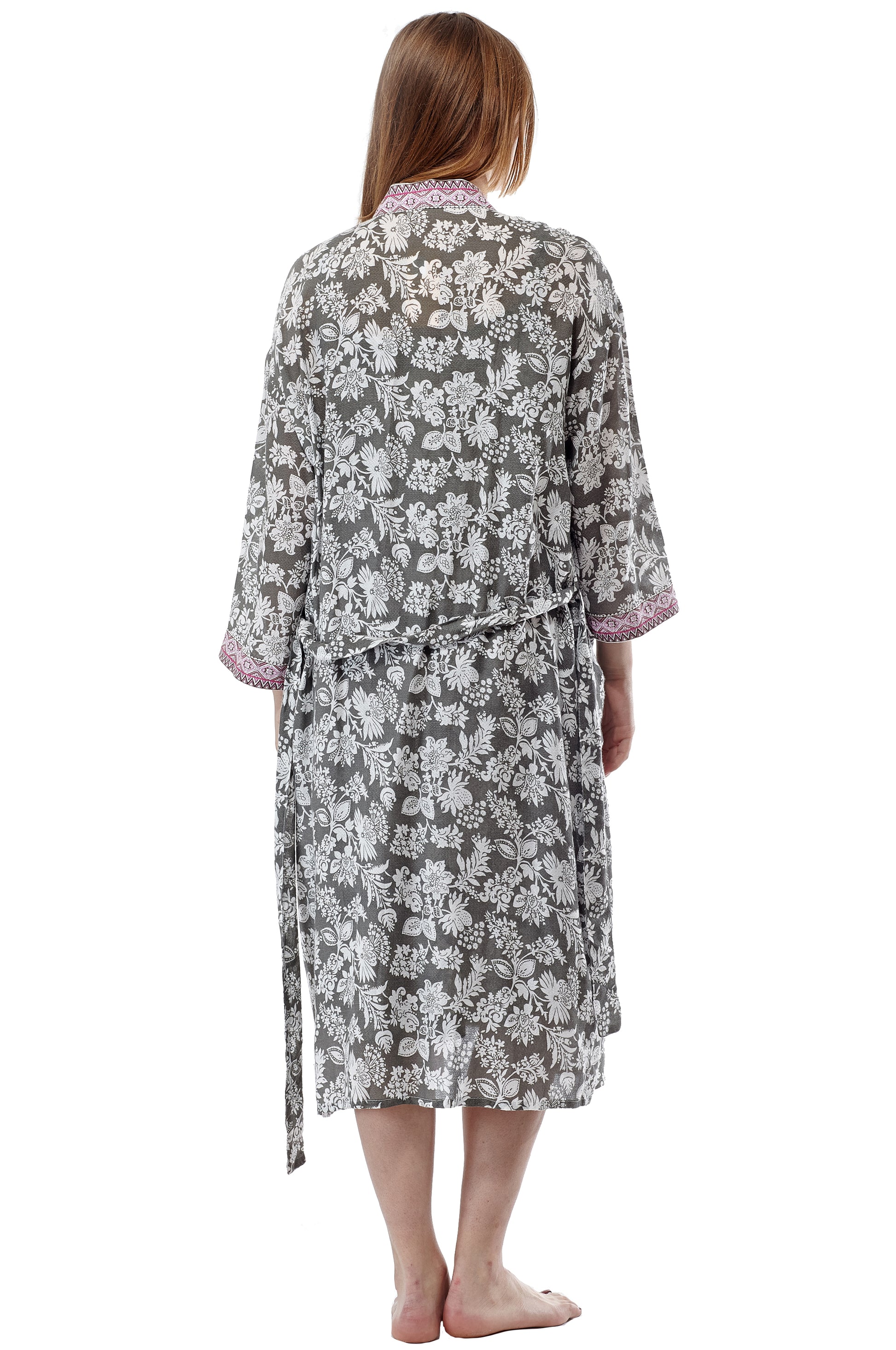 Rayon Sage Floral Robe - La Cera