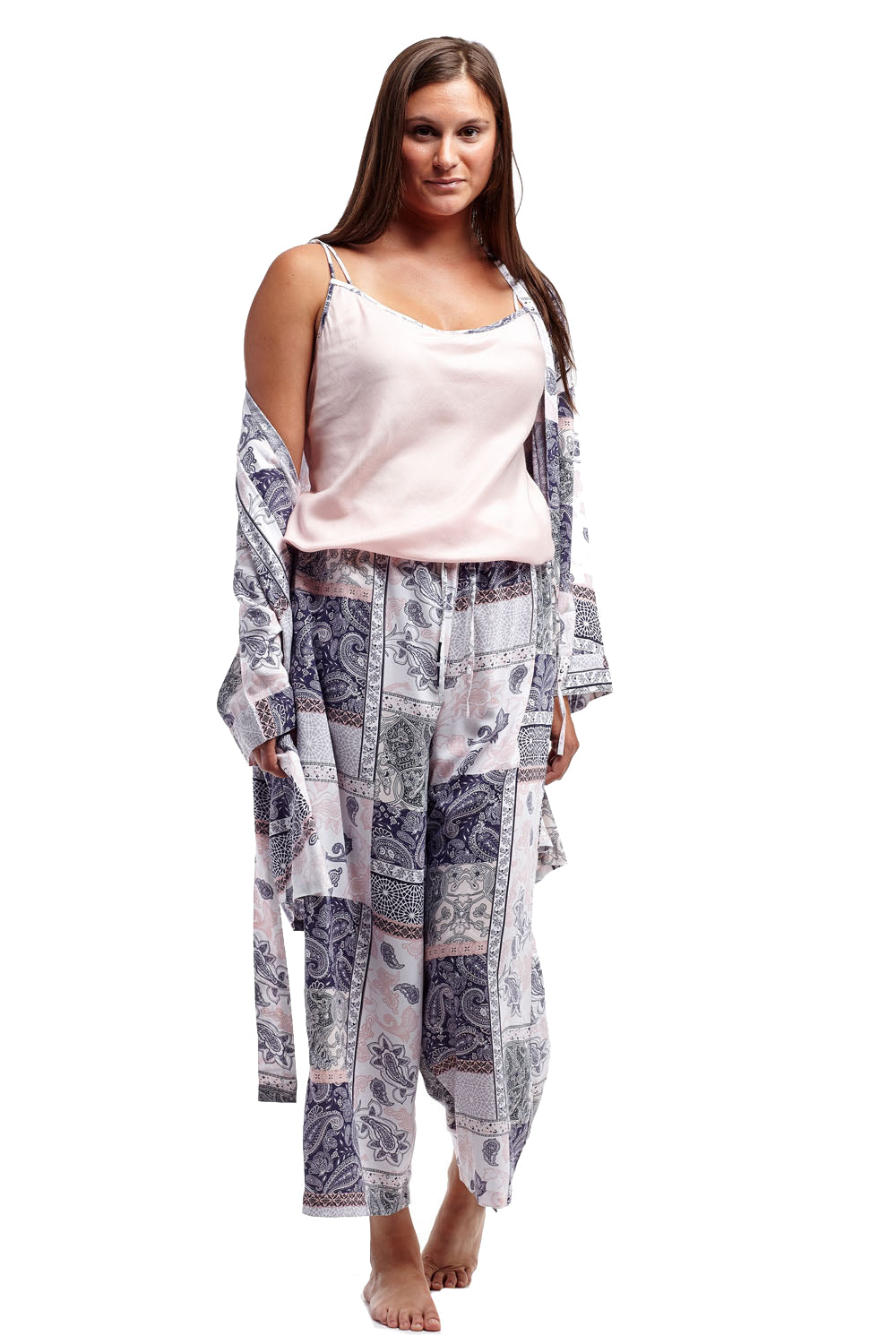 Rayon Navy and Pink Printed PJs - La Cera