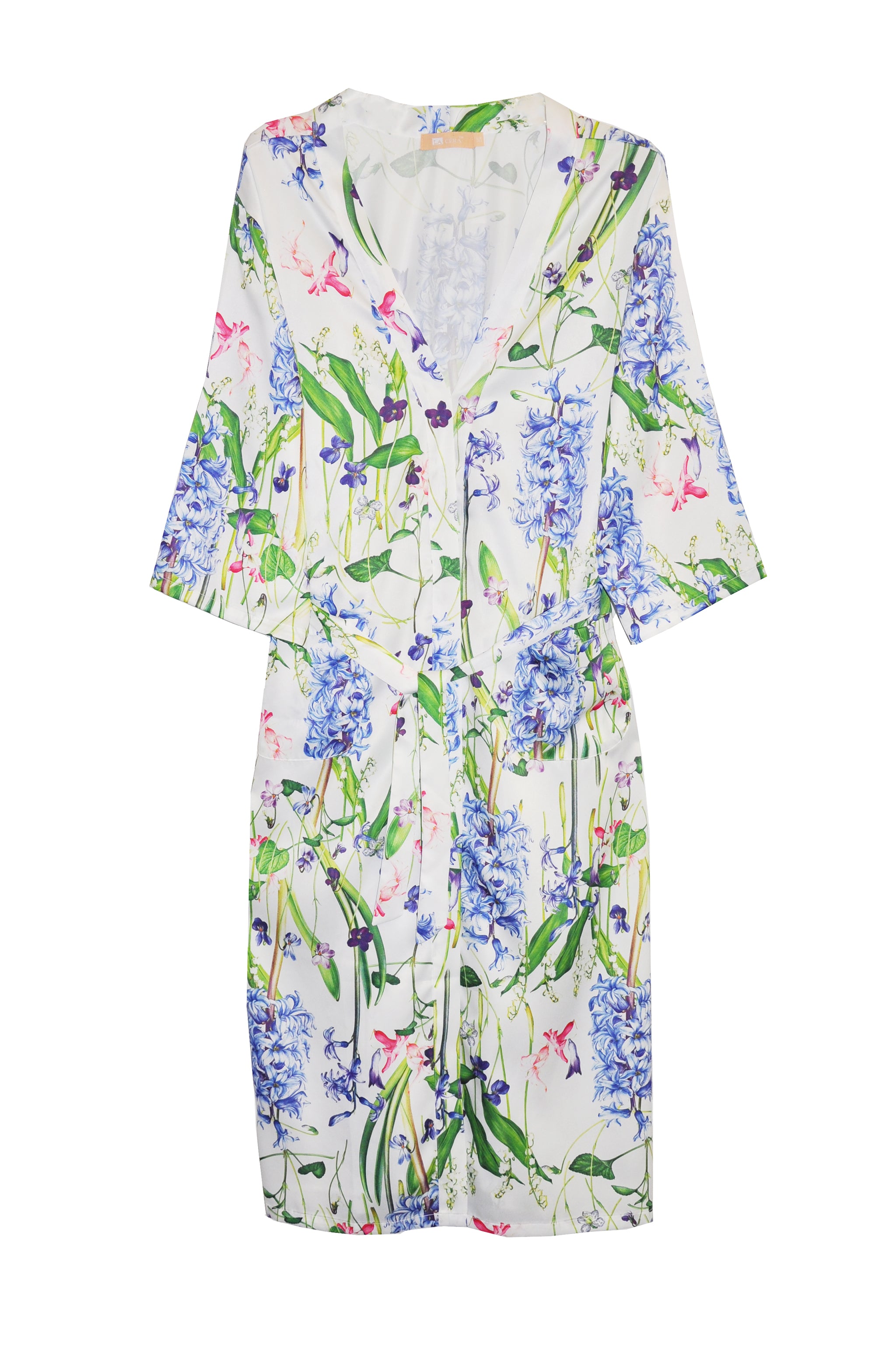 Plus Size Long Floral Lilac Satin Robe - La Cera