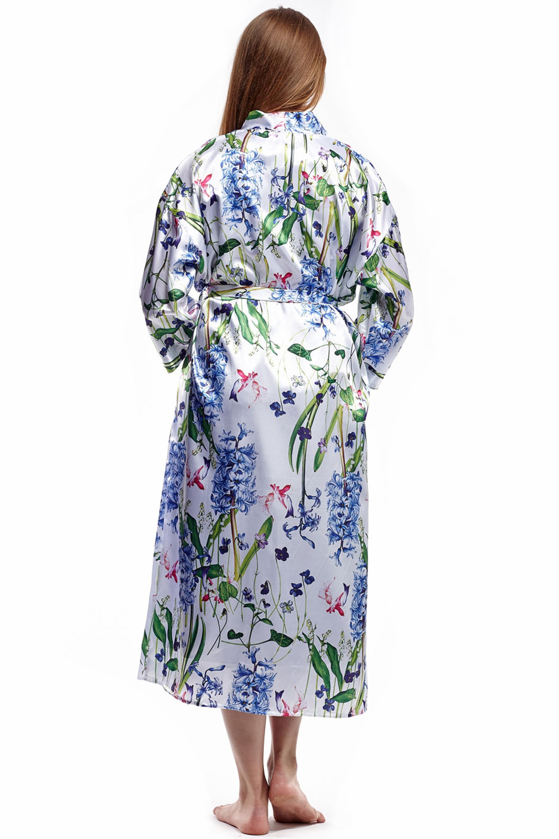 Long Floral Lilac Satin Robe - La Cera
