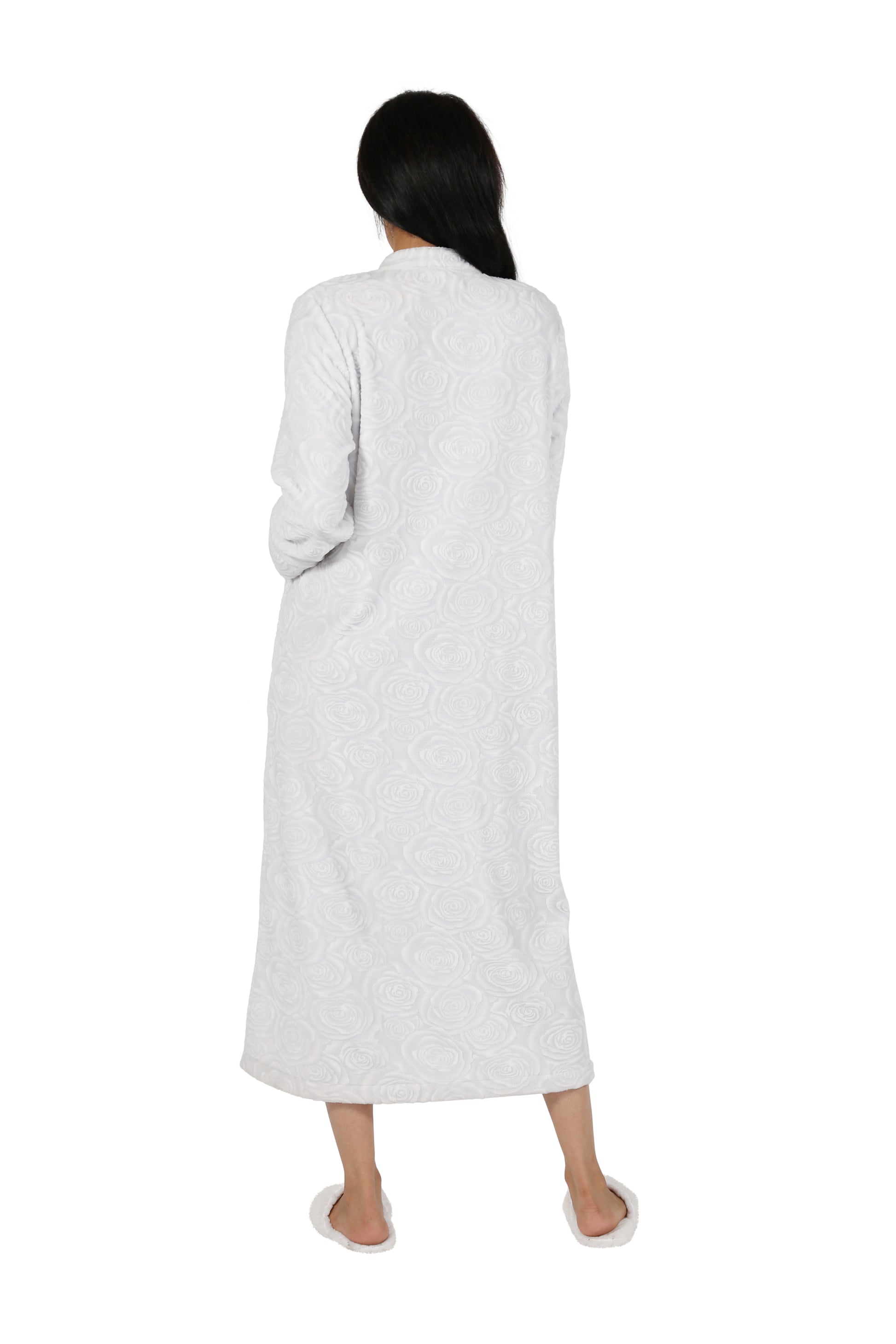 Rose Print Minky Zip Front Fleece Robe - La Cera
