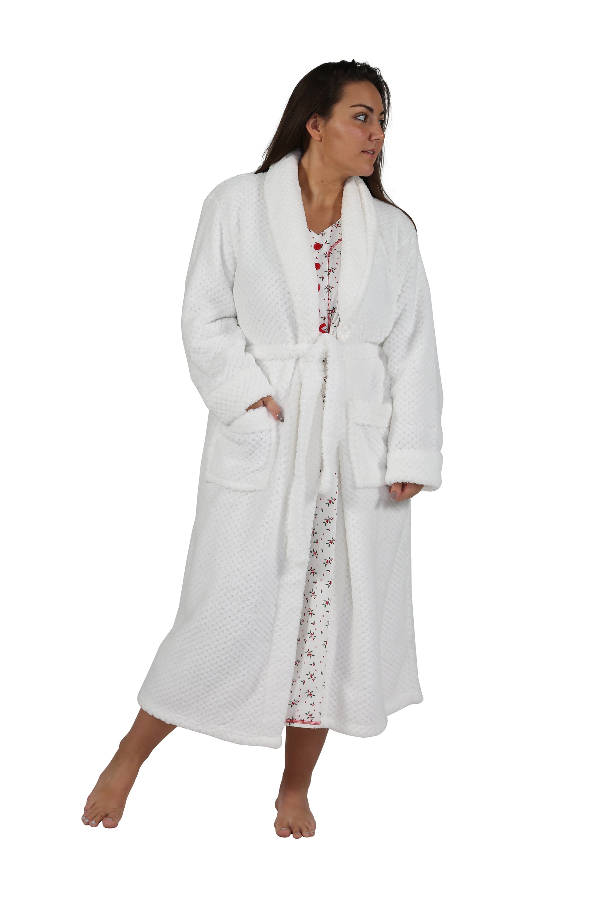 La Cera Textured Full Length Fleece Bath Robe - Plus Size - La Cera