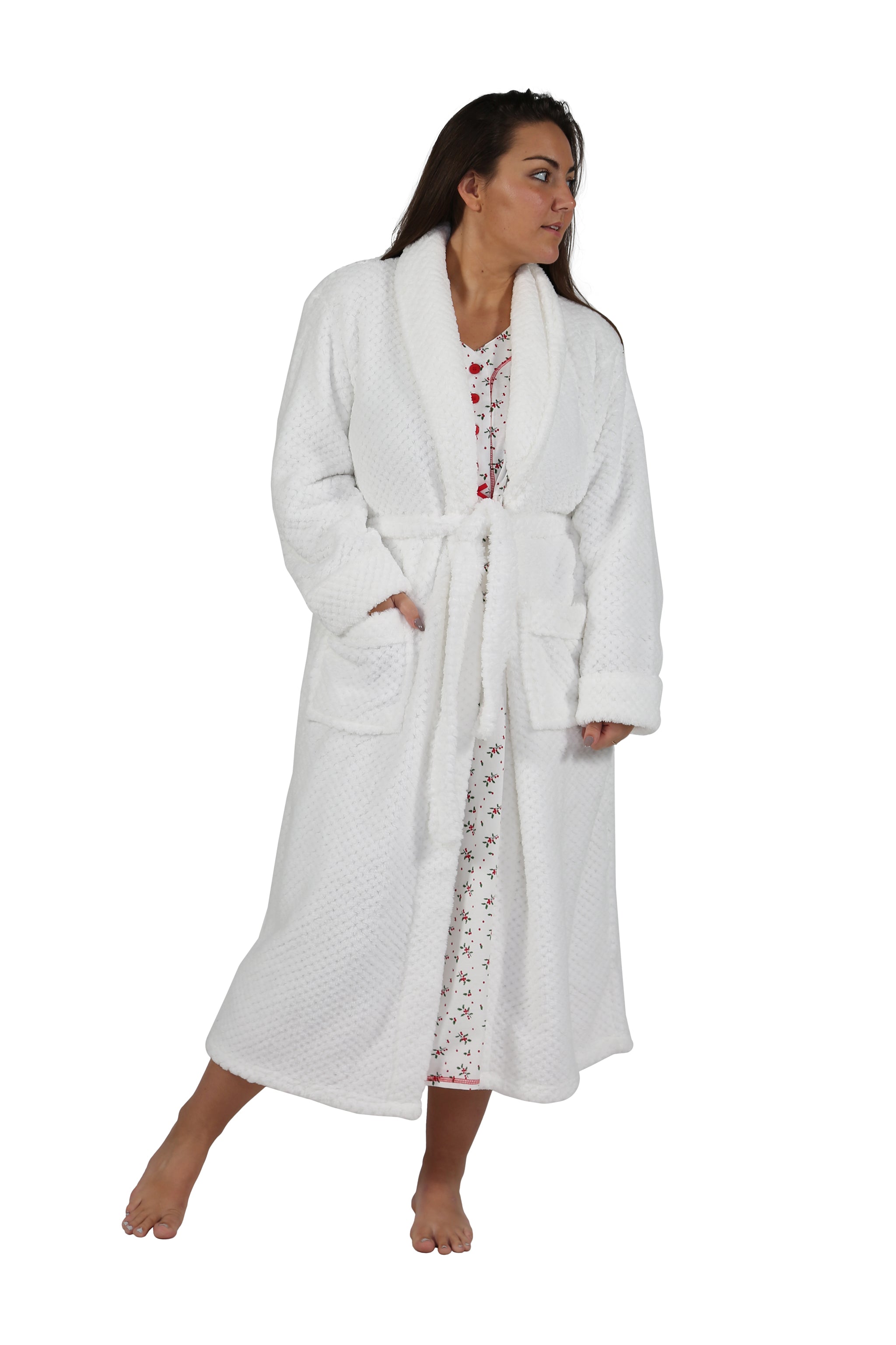 La Cera Textured Full Length Fleece Bath Robe - Plus Size - La Cera