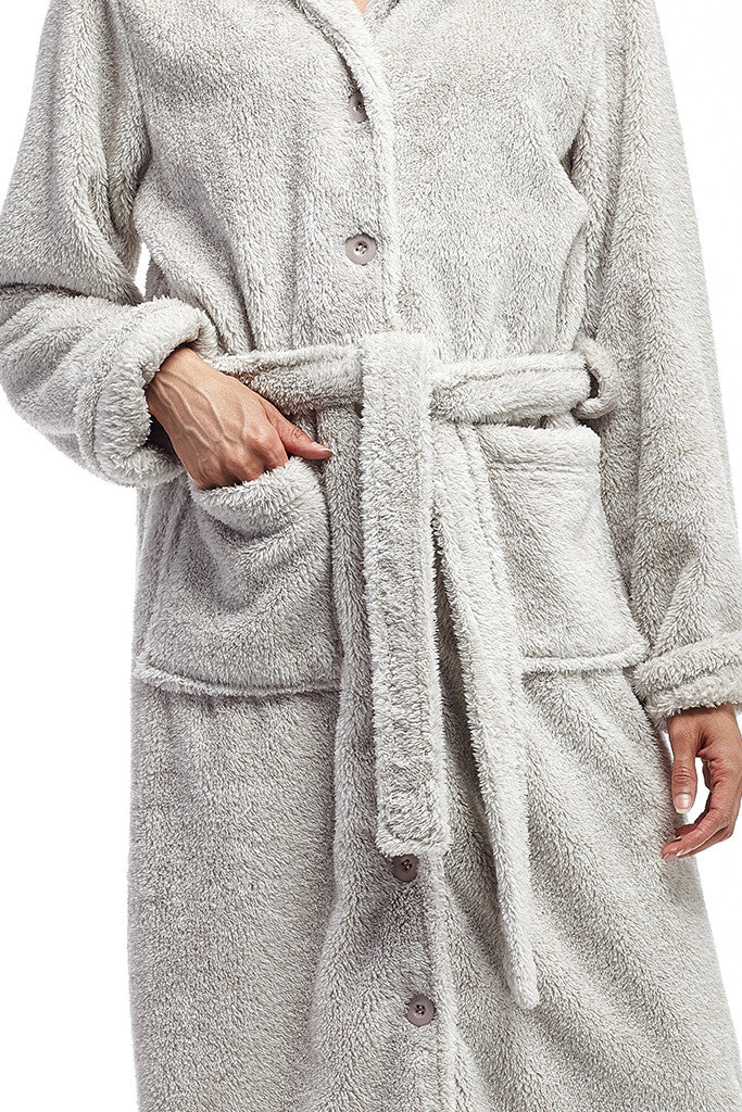 La Cera Belted Full Length Fleece Robe - La Cera - 2