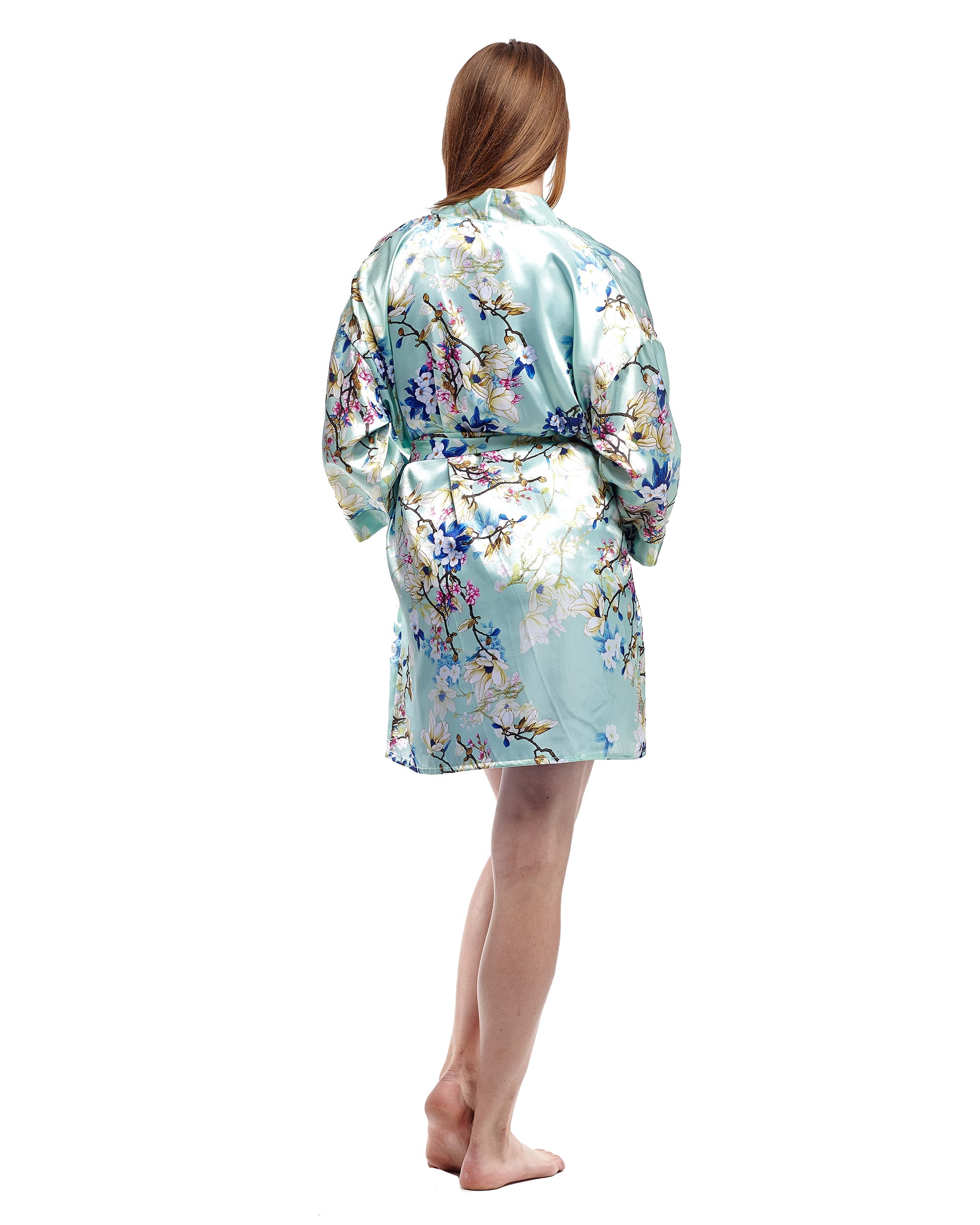Floral Mint Satin Robe - La Cera