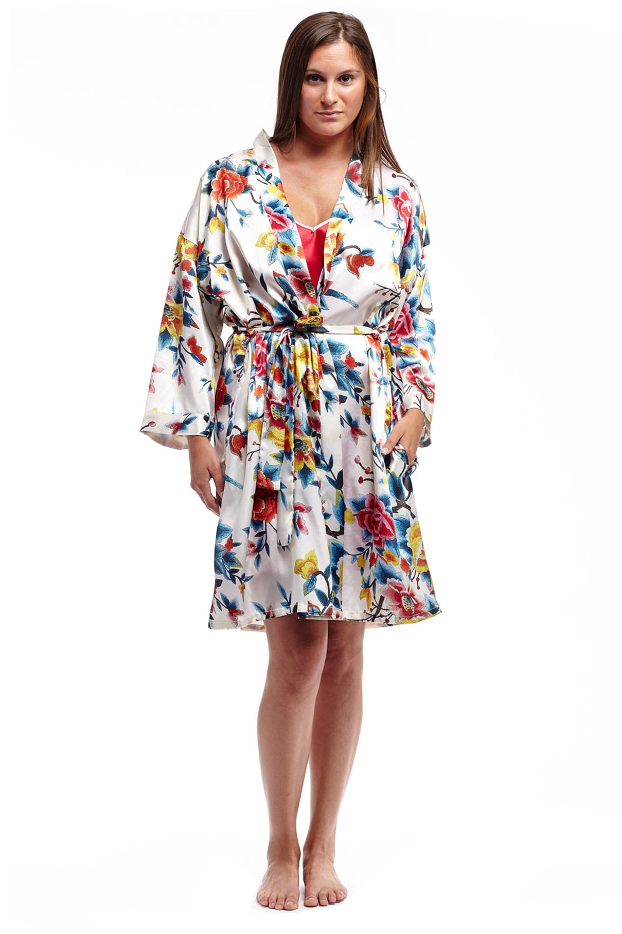Floral Multi Colored Satin Robe - La Cera