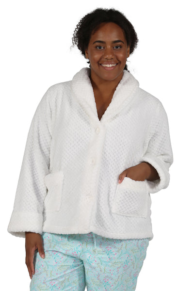La Cera 100% Polyester Honeycomb Fleece Bed Jacket, White, 2X