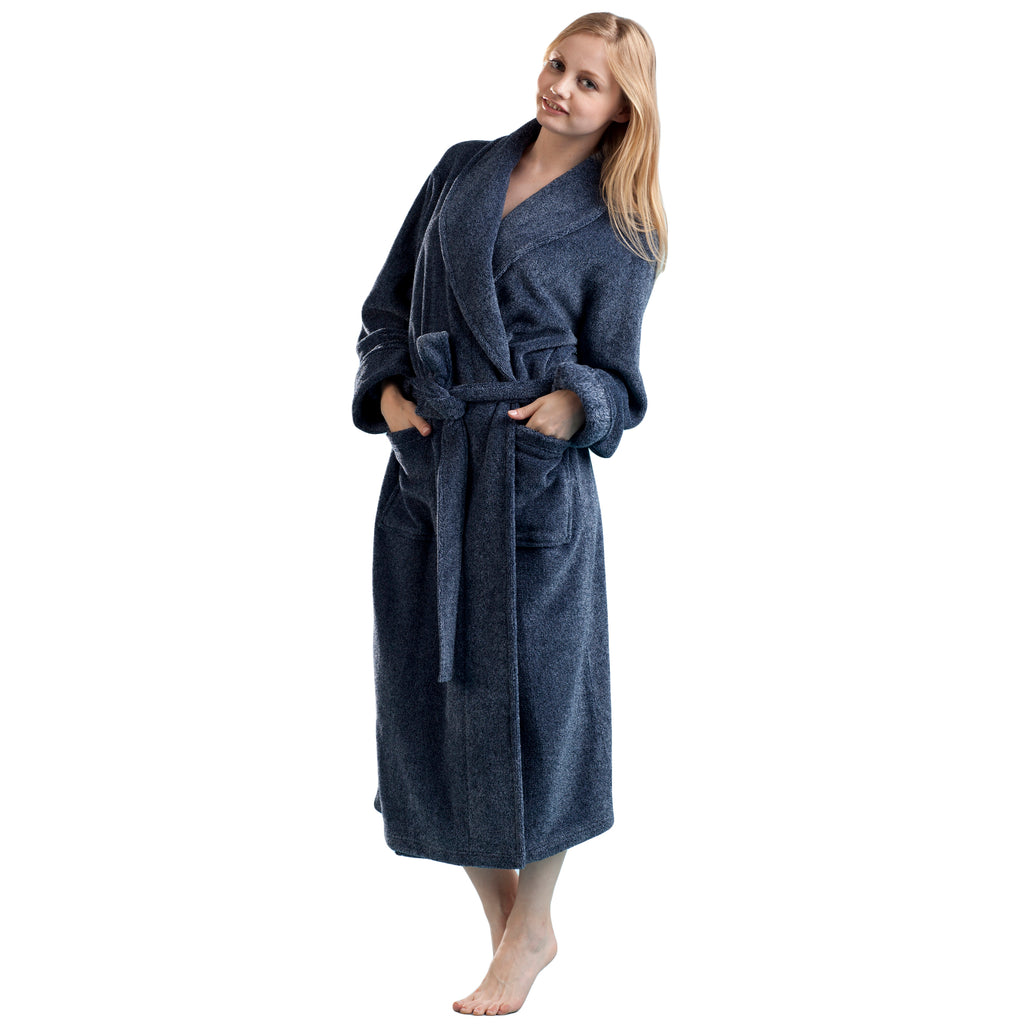 La Cera Heathered Fleece Long Robe - La Cera