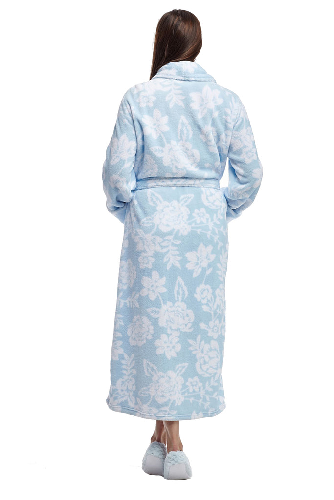 La Cera Floral Fleece Bathrobe with Belt - La Cera