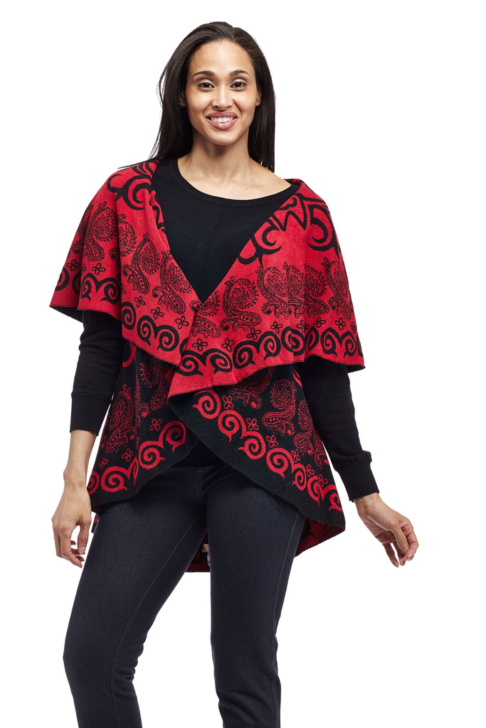 La Cera Swirl Patterned Shawl Poncho - La Cera