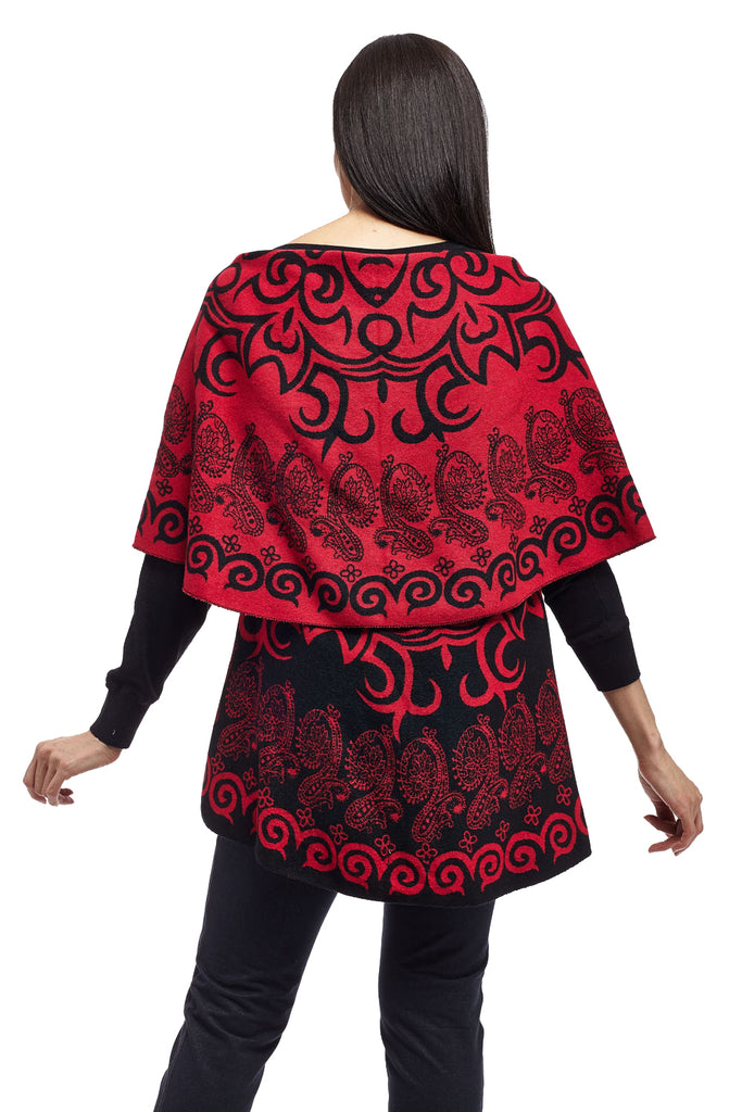 La Cera Swirl Patterned Shawl Poncho - La Cera