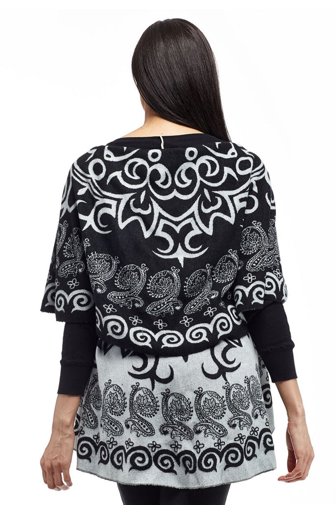 La Cera Swirl Patterned Shawl Poncho - La Cera