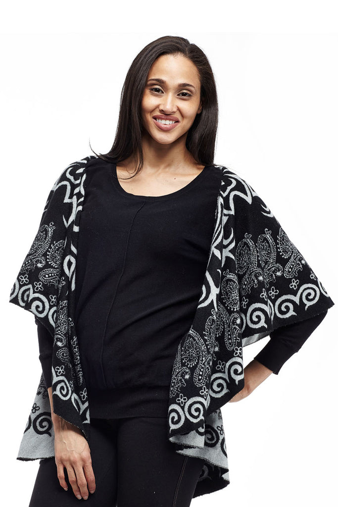 La Cera Swirl Patterned Shawl Poncho - La Cera