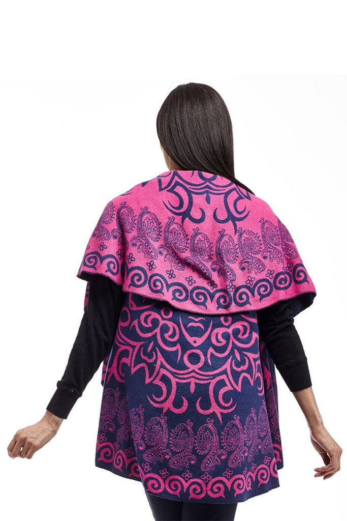 La Cera Swirl Patterned Shawl Poncho - La Cera