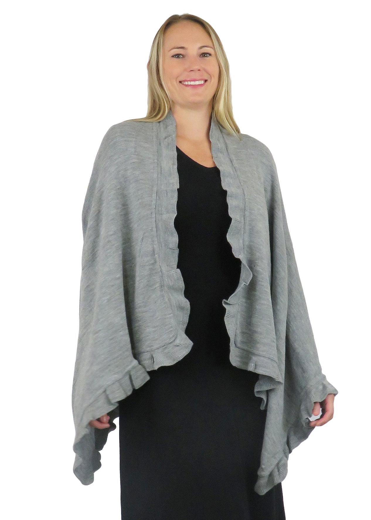 La Cera Solid Split Poncho Shawl - La Cera