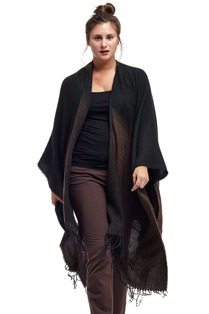 La Cera Ombre Split Poncho Shawl - La Cera