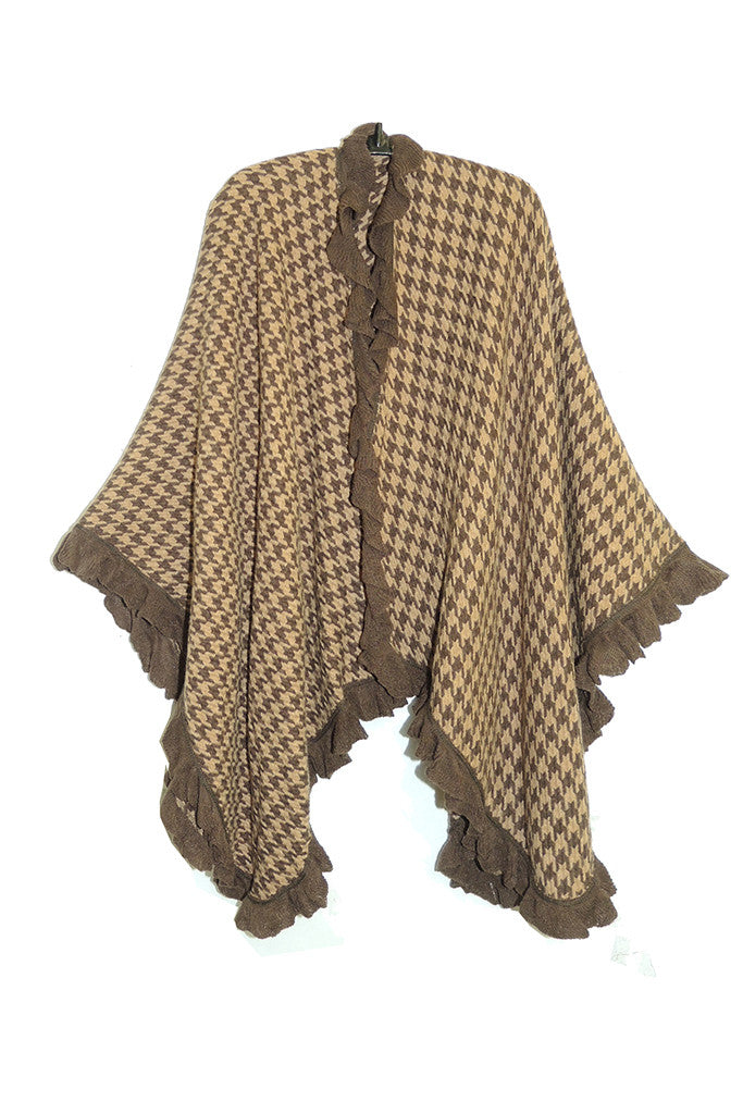 La Cera Houndstooth Split Poncho Shawl - La Cera - 2