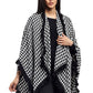 La Cera Houndstooth Split Poncho Shawl - La Cera