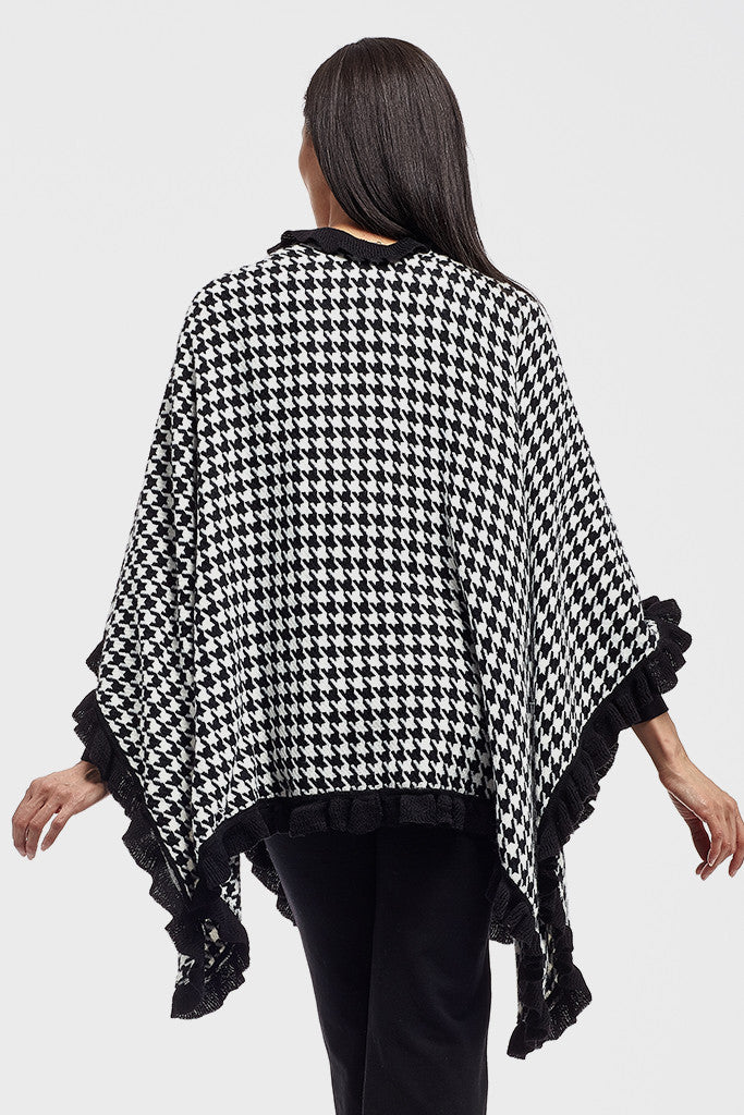 La Cera Houndstooth Split Poncho Shawl - La Cera - 3